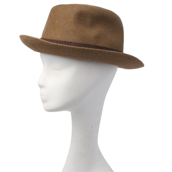 Vintage Eatons Wool Felt Trillby Fedora Hat Feather Retro Browns Orange Canada - Picture 4 of 11